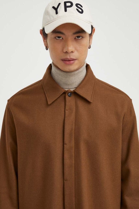 Vlněná košile Tiger Of Sweden hladký hnědá T71914001