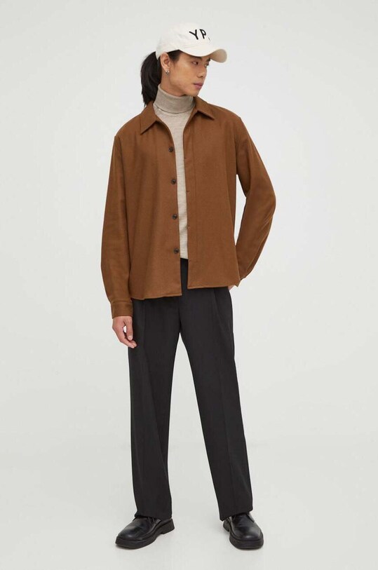 Tiger Of Sweden camasa de lana T71914001 maro AW23