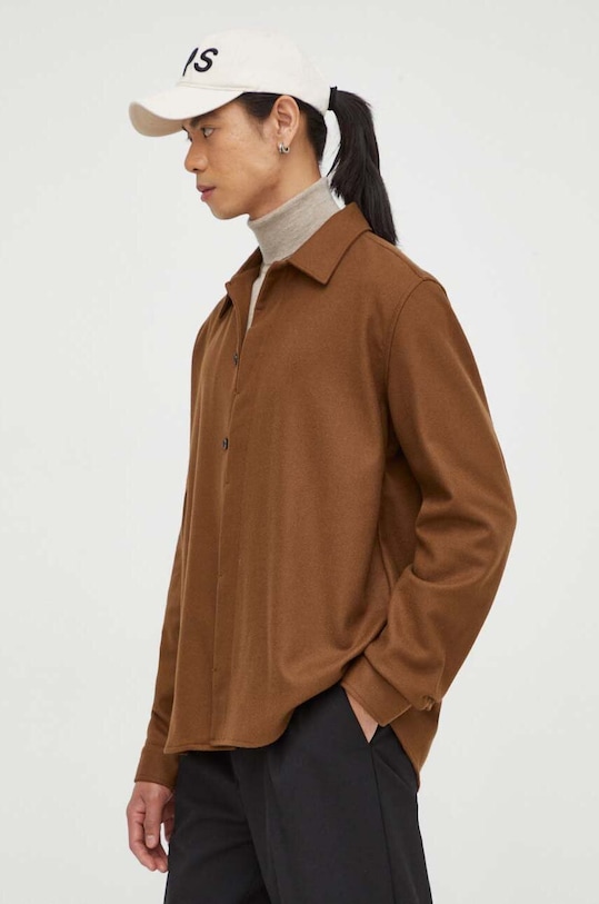 Vlněná košile Tiger Of Sweden hnědá T71914001