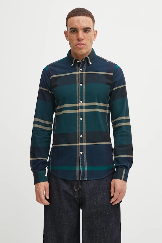 Памучна риза Barbour вталена зелен MSH4994