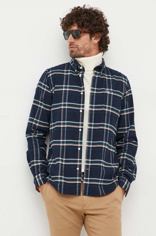 Βαμβακερό πουκάμισο Barbour μακρύ σκούρο μπλε MSH5037