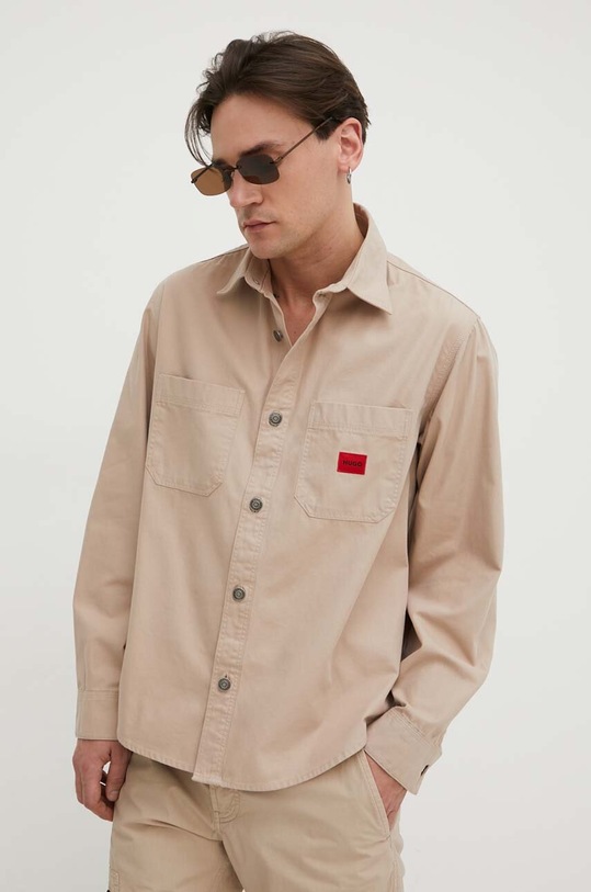 HUGO koszula jeansowa bawełna beżowy 50500199
