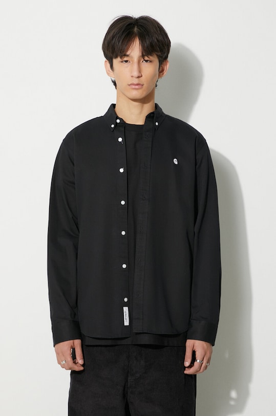 Carhartt WIP koszula bawełniana L/S Madison Shirt gładkie czarny I023339.K02XX