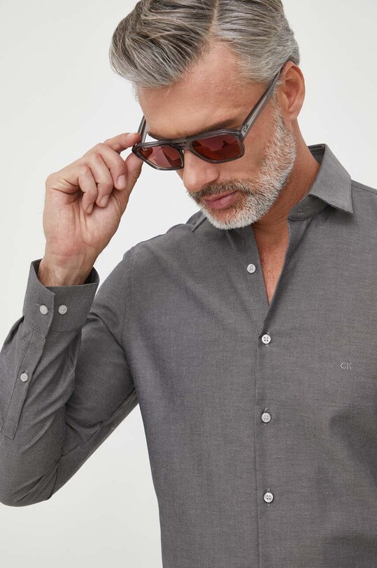 Βαμβακερό πουκάμισο Calvin Klein γκρί K10K112083