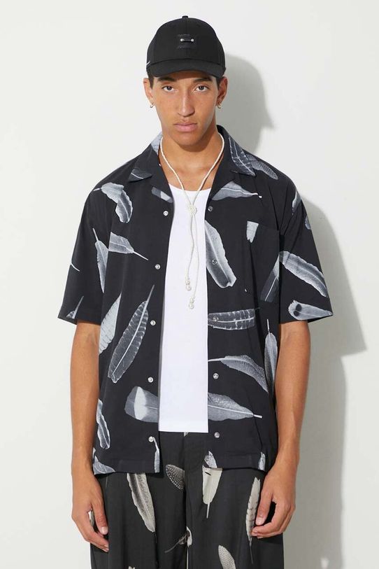 Marcelo Burlon koszula bawełniana Aop Wind Feather Hawaii wzorzyste czarny CMGG001F23JER0011001