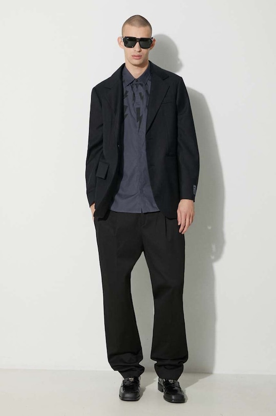 Neil Barrett koszula bawełniana LOOSE ROLLED UP FAIR-ISLE THUNDERBOLT NBV6CM172A.V003S.037 niebieski AW23