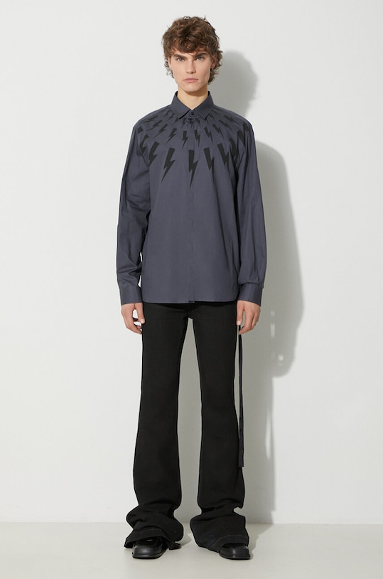 Памучна риза Neil Barett LOOSE FAIR-ISLE THUNDERBOLT PBCM173.V003S.3543 син AW23