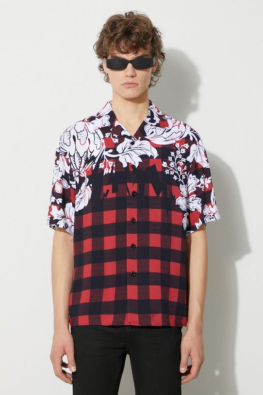 Neil Barett koszula LOOSE HAWAIIAN CHECK WITH BOLTS casual czerwony PBCM186.V024.1495