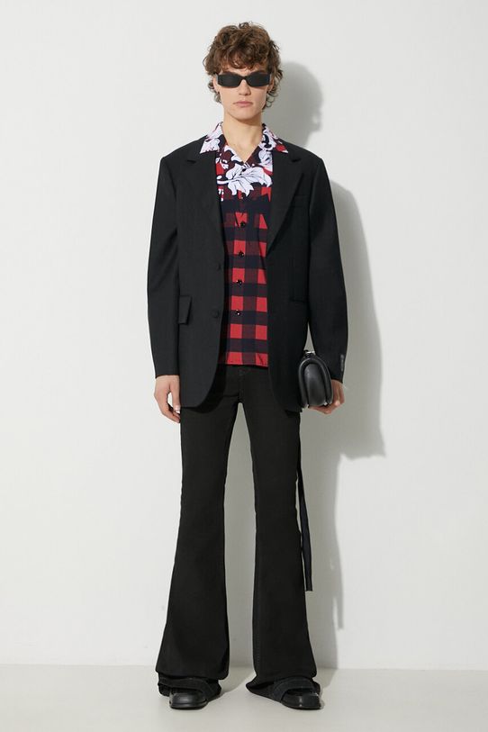 Neil Barett cămașă LOOSE HAWAIIAN CHECK WITH BOLTS PBCM186.V024.1495 rosu AW23