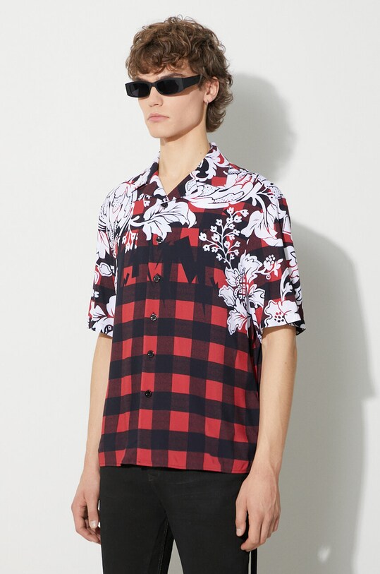 Neil Barett koszula LOOSE HAWAIIAN CHECK WITH BOLTS czerwony PBCM186.V024.1495