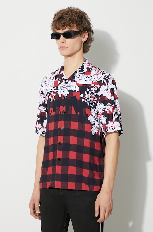 Neil Barett koszula LOOSE HAWAIIAN CHECK WITH BOLTS czerwony PBCM186.V024.1495