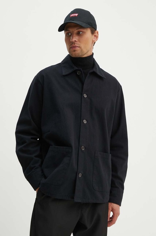Universal Works camicia in cotone TRAVAIL OVERSHIRT lunga nero 29905