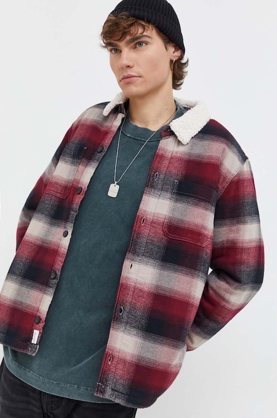 Hollister Co. geacă cu aspect de cămașă cu captuseala burgundia KI325.3124.528