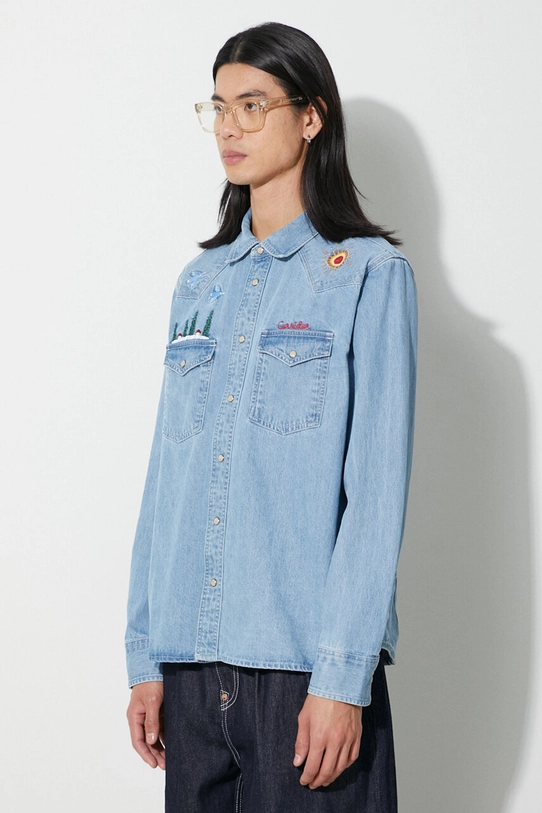 Corridor denim shirt Mountain Embroidery Western blue WT0067