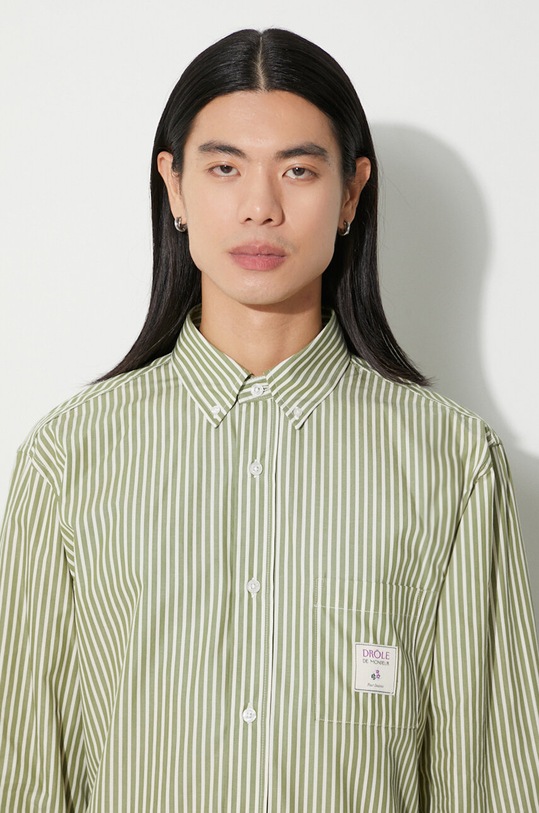 Drôle de Monsieur cotton shirt La Chemise Rayée C.SH144.CO082.KK green