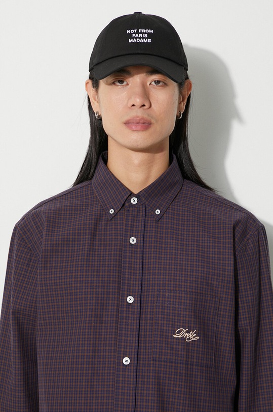 Drôle de Monsieur cotton shirt La Chemise Carreaux C.SH122.CO069.BN brown