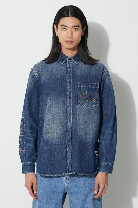 Evisu cămașă din denim Seagull Appolique albastru 2EAHTM3SL8012RXCT