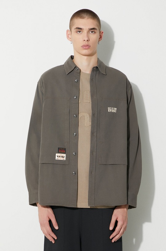 Košile Evisu Camuflage Brushstoke Daicock Print hladký zelená 2EAHTM3SL8014RXCT