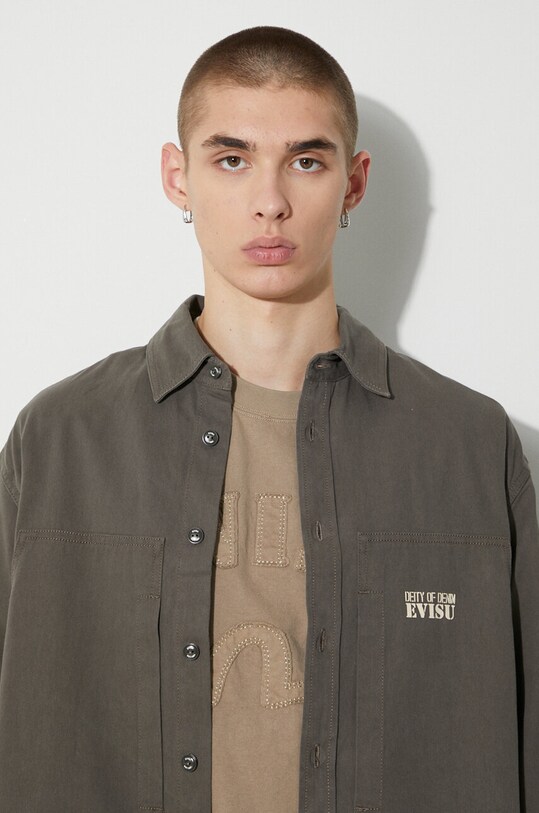 Βαμβακερό πουκάμισο Evisu Camuflage Brushstoke Daicock Print 2EAHTM3SL8014RXCT πράσινο