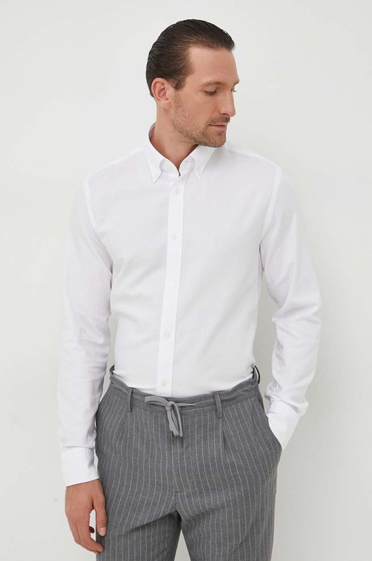 Βαμβακερό πουκάμισο United Colors of Benetton μακρύ λευκό 5M6MUQ03R.903