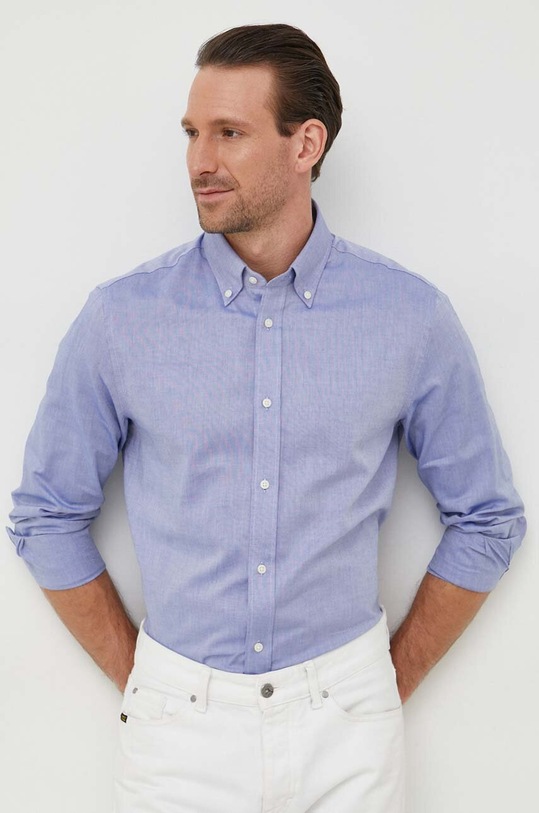 Βαμβακερό πουκάμισο United Colors of Benetton μακρύ μωβ 5TUGUQ03S.901