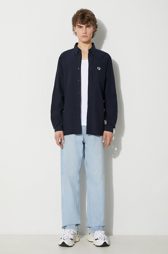 Bavlnená košeľa Fred Perry M5516.608 tmavomodrá AA00