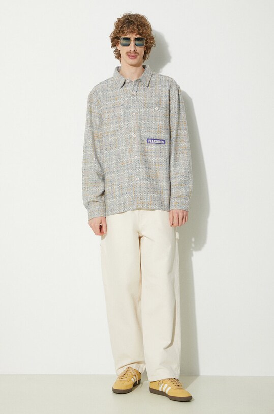 PLEASURES koszula z domieszką wełny Periodic Work Shirt P23W028.GREY szary AW23
