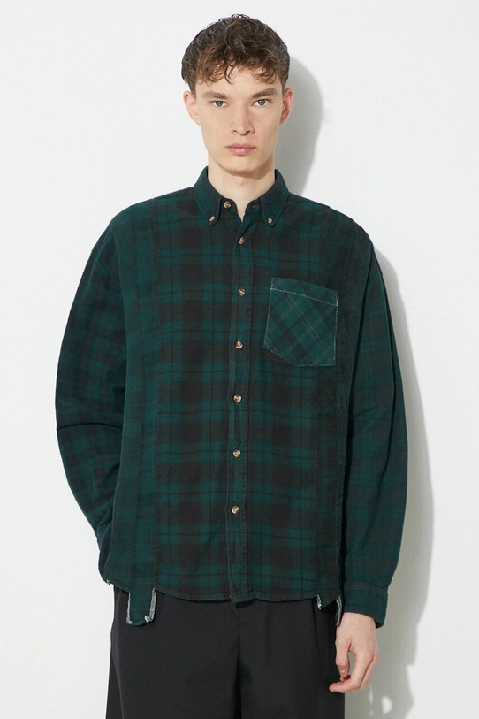 Хлопковая рубашка Needles Flannel Shirt узор бирюзовый NS303