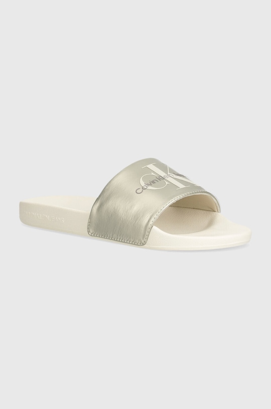 Šľapky Calvin Klein Jeans SLIDE NY PEARL textilný strieborná YW0YW01243