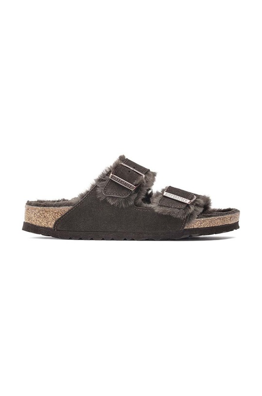 Birkenstock klapki zamszowe Arizona płaski brązowy 1020528