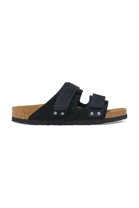Birkenstock klapki zamszowe Uji płaski czarny 1024810