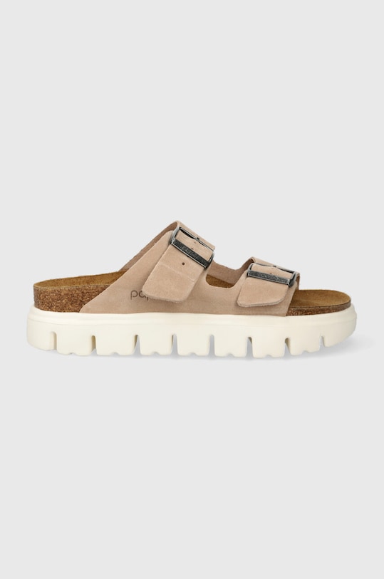 Birkenstock papuci din piele BIRKENSTOCK X PAPILLIO Arizona Chunky piele întoarsă bej 1024950