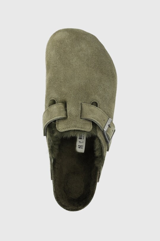 Birkenstock klapki zamszowe Boston FUR zielony 1025686