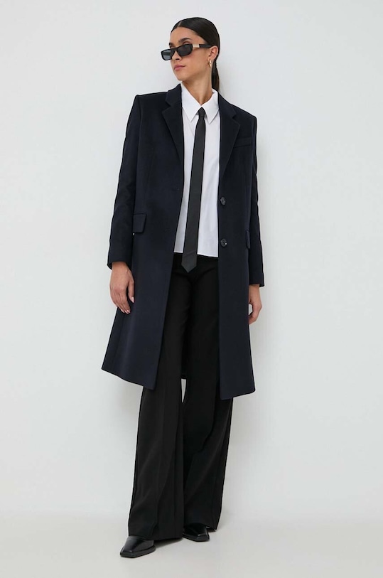 BOSS płaszcz wełniany bez kaptura granatowy 50501019