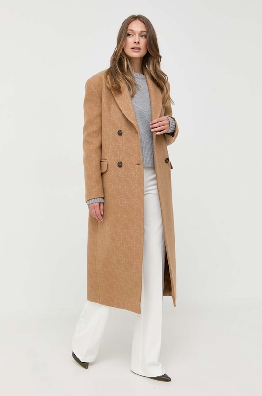Pinko płaszcz wełniany wełna brązowy 101874.Y82W