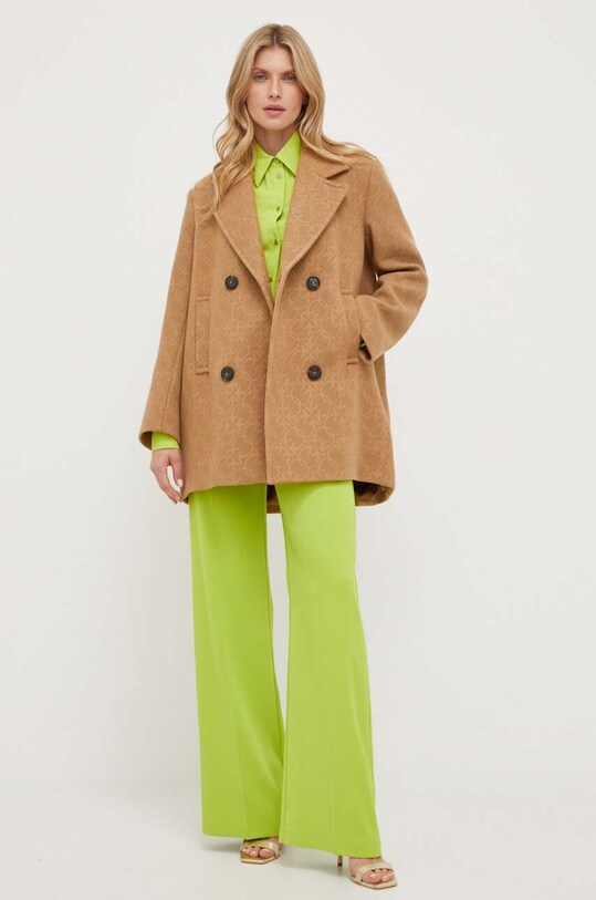 Pinko płaszcz wełniany bez kaptura brązowy 101875.Y82W