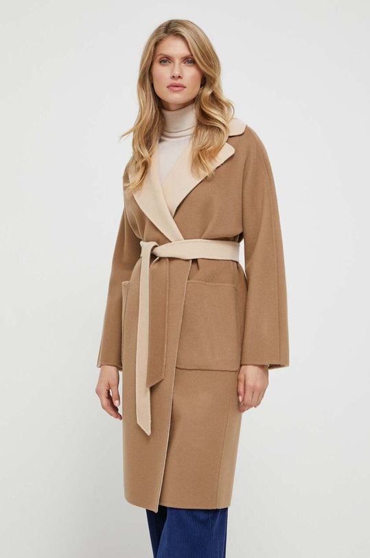 Weekend Max Mara płaszcz wełniany dwustronny bez podszewki brązowy 2350160239600