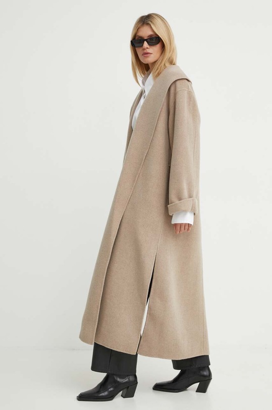 Вовняне пальто By Malene Birger без підкладки коричневий Q71360005Z
