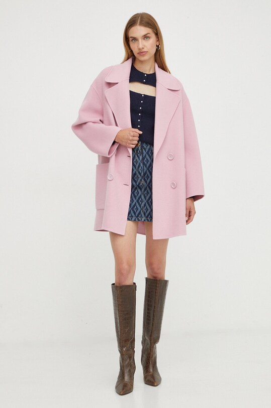 Elisabetta Franchi płaszcz wełniany CP46D36E2 różowy AW23