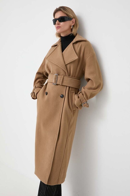 Μάλλινο παλτό MICHAEL Michael Kors 77C6316M12 καφέ AW23