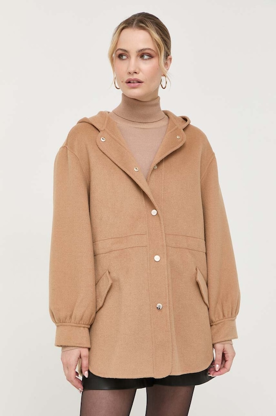 Vlnený kabát Liu Jo s kapucňou hnedá WF3065.T4627