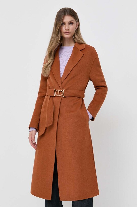 Μάλλινο παλτό Twinset 232TP2013 καφέ AW23