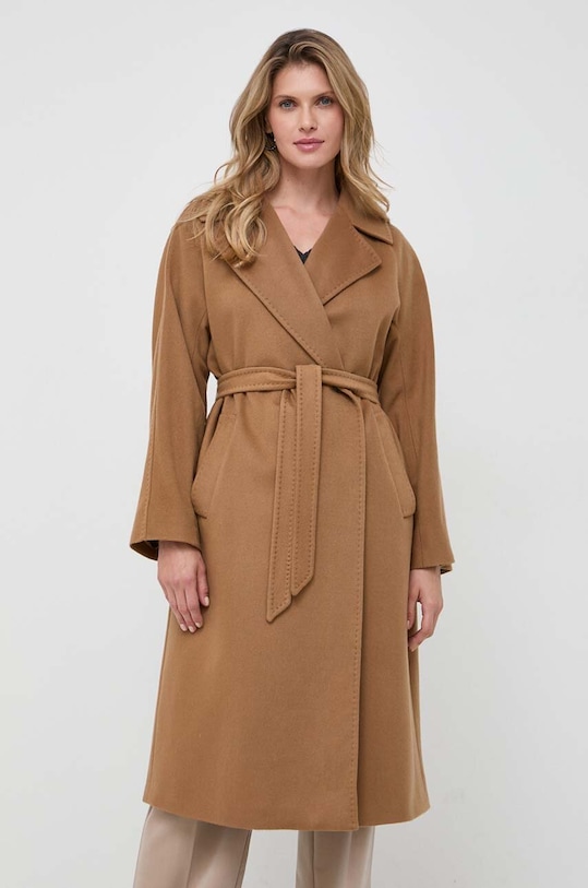 Weekend Max Mara płaszcz kaszmirowy bez kaptura brązowy 2350161033600