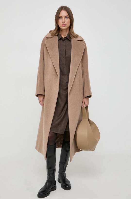 Μάλλινο παλτό Weekend Max Mara μαλλί καφέ 2350161233600