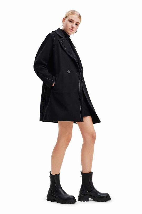 Kaput Desigual 23WWEWAU WOMAN WOVEN OVERCOAT crna 23WWEWAU