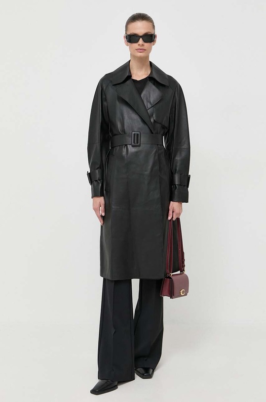Luisa Spagnoli cappotto in pelle non isolato nero 540233