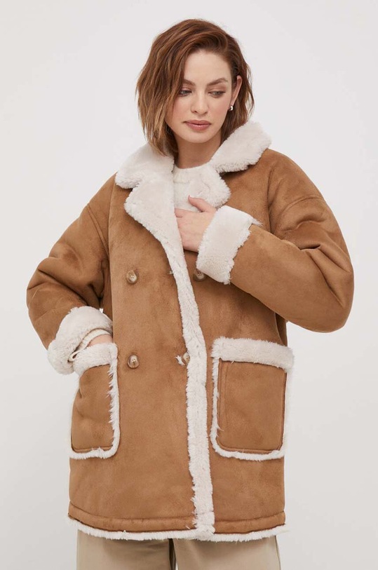 Pepe Jeans płaszcz Rose oversize brązowy PL402296.859