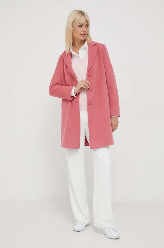 United Colors of Benetton płaszcz wełniany 2YDTDN012.71F różowy AW23