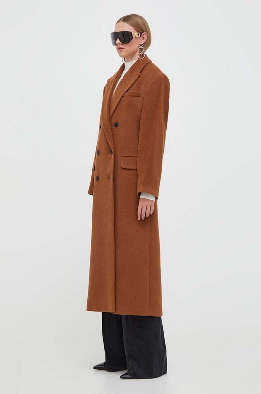 Шерстяное пальто HUGO 50505218 коричневый AW23