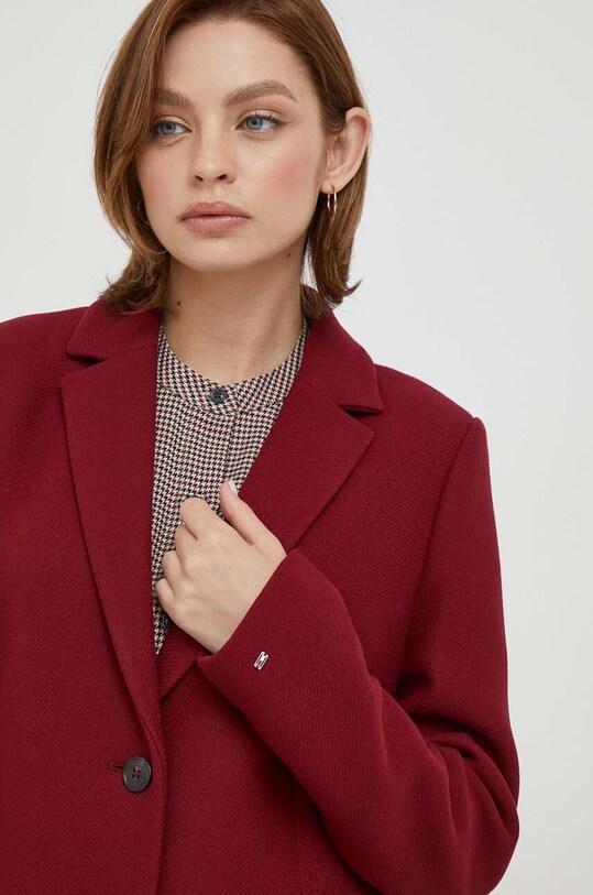 Μάλλινο παλτό Tommy Hilfiger μπορντό WW0WW39753